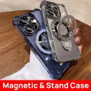For iPhone 16 Pro Max 15 14 13 12 Magnetic Case Clear Shockproof Kickstand Cover