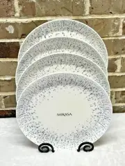 Mikasa Capri Bone China 11” White and Blue Dinner Plate 4 Pc Set NEW