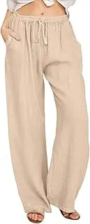 [Generic] Women's Casual Wide Leg Pants High Waisted Drawstring Baggy Sweatpants Elastic Straight Leg Lounge Work Yoga Pants