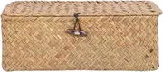 Seagrass Storage Baskets with Lid, Rectangular Shelf Rattan Basket Lids Seaweed Box Woven Boxes Handwoven Wicker Straw Bin Container Organizer for Home Living Room Closet Bedroom Desktop(S)