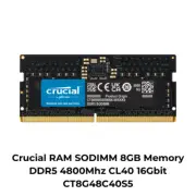 Crucial RAM SODIMM 8GB Memory DDR5 4800Mhz CL40 16Gbit CT8G48C40S5