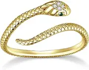 [MUNDELL] 925 Sterling Silver Snake Four Leaf Clover Adjustable Rings Green Zircon Lucky Stacking Rings Statement Rings for Women Fashion Jewelry