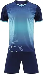 [HYKCZOUS] Kids Jersey Soccer Knit Set - 100% Polyester Quick Dry 1/4 Sleeve T-shirt, V-neck Gradient Mesh Soccer Set for Machine Wash
