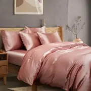 Manyshofu 6Pcs Rose Gold Duvet Cover Set Queen Size - Satin Fitted Sheet & Pi...
