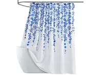 Shower Curtain Soft Splash-proof Polyester Floral Printing Bathroom Drape for Daily Use-Blue