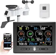 Home Weather Station with Rain Gauge and Wind Speed, Professional 7-in-1 Wireless Sensor, Wind Speed/Direction Rainfall Temperature Humidity UV & Sunburn
