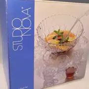 Studio Nova Beautiful Clear Glass Punch bowl set Vtg New Wedding Baby Shower