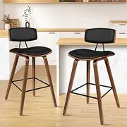 ALFORDSON Bar Stools 2Pcs Wooden Counter Barstools 70cm Seat Height Kitchen Dining Chair with Footrest and Adjustable Leg Levelers Classic Leather Chair for Dining Room Home Bar
