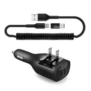For Galaxy S22/Ultra/Plus - Coiled USB Cable Car Home Charger USB-C Adapter Wire