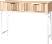 Artiss Console Table Hallway Drawer Wooden Entryway Desk Display Shelf Metal Leg Natural Wood and White