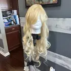 Pale Blonde Curly Long Wig with Bangs Cosplay Costume Wig