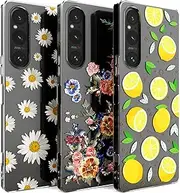 [Romozi] (3-Pack) for Sony Xperia 1 V (2023) Case, Soft Clear TPU Gel [Scratch-Resistant] Drop Silicone Bumper Protection Shockproof Phone Case Cover for Sony Xperia 1 V,Lemon Daisy Flower