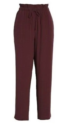 Eileen Fisher Paperbag-Waist Drawstring Pants in Cassis Purple Size L ~NWT