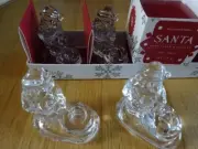 SET OF 4 MINI TAPER CANDLE HOLDERS! GLASS SANTAS! NEW IN BOX!! 3"