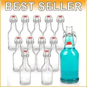 Versatile 16 Oz Clear Glass Bottles with Airtight Seals - Ideal for Home Brewing