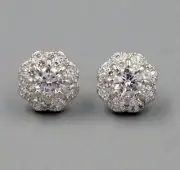 Round Cubic Zirconia 925 Sterling Silver Studs Earrings Hip Hop 01256 Women Men