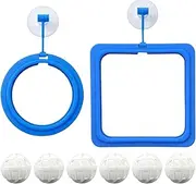 2pcs Fish Feeding Ring - 7.5cm Aquarium Feeder | Turtle Feeding Ring | Round 9.8cm Square Fish Tank Accessory | Food Holder with Suction Cups and 6 Nitrifying Balls for Guppy, Betta and Tortoise