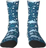 [pvinnk] Cute Blue Fish Print Adult Long Thick Socks Unisex Crew Socks For Men Womenfor Workouts Sports Socks, White, One Size