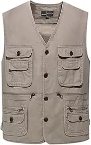 [Generic] Summer Men's Vest Cotton Button Multi Pocket Sleeveless Jacket Solid Color Outdoor Fishing Vest