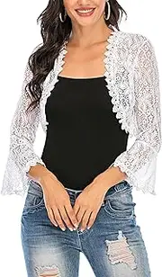 [Enjoyoself] Womens Shrugs Lightweight Lace Short Sleeve Open Front Bolero Cardigan Cover Up
