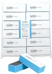 ForPro Professional Collection Miracle Buff & Shine - Grey 400/White 4000 Grit- Twelve (12) Double Sided Manicure & Pedicure Buffers - 1” H x 1.375” W x 3.75” L