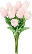 Artificial Tulips Decoration, 10Pcs Artificial Flowers Real Touch with Vivid and Elegant Leaves, Tulips Flowers Bouquet for Living Room Entrances Wedding (Roseate)