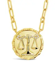 Sterling Forever 14K Plated CZ Bold Link Libra Zodiac Necklace