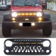 Front Shark Grille fits for Jeep Wrangler JK 2007-2017 W/Light ABS Matte Black
