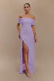 Audrey Off Shoulder Mesh Maxi Dress - Lilac