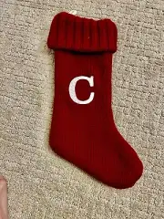 Christmas Stocking Wondershop Cable Knit Monogram Red w/white "C” 18”