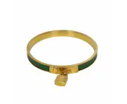 Hermes Kelly Lock Cadena Green Bangle Bracelet