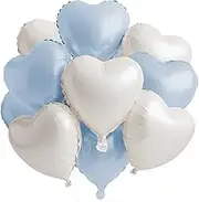 18 Inch Baby Blue Cream White Heart Balloons, 12 Pcs Heart Foil Mylar Balloons, Light Blue Birthday Decoration, Love Balloons Valentine Balloons for Birthday, Wedding Baby Shower Valentines Day Décor
