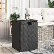 Propane Tank Table - Outdoor Patio Side, Rattan Cover, Foldable, Small, Black, Height - Portable for Party, Cocktail & Bistro - 40x40x60cm