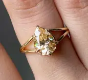Fancy Yellow Moissanite Pear Cut Solitaire Ring Split Band Engagement Ring Her