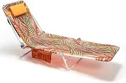 SunnyFeel Folding Beach Lounge Chair with Detachable Pillow, Chaise Longue Exterieur, Sun Lounger for Adults Outdoor Camping (Orange)