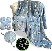 Blanket Buddies Shark Throw Blanket: Glow in The Dark, Cozy, Soft, Warm Fleece Blanket for Boys and Girls, 50" x 60" (Blue)