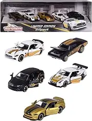 Majorette - Limited Edition 9 Gift Set - 5 Small Model Cars in Gold Look, for Children from 3 Years, Toy Cars with Freewheel and Suspension, with 2 Exclusive Car Models