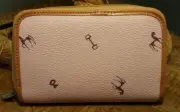 PETUSCO Pebbled Leather Zipper Wallet Light Pink with Tan Trim Horse Logo NWT