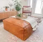 Leather Moroccan Ottoman Boho Pouffe Footrest Unstuffed Brown Luxurious
