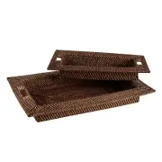 Rattan Nested Boxes Rectangular Rattan Decorative Box Storage Decor - Set of 2