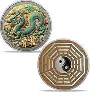 Azure Dragon Challenge Coin - Chinese Qing Long (Azure Dragon) with Yin-Yang and Bagua Symbol - Symbol of Strength, Balance, and Protection in Eastern Philosophy