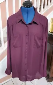 NWT TORRID Madison Wine Collared Button Front Long Sleeve Top Sz 2 2X 18-20