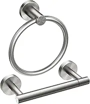 FORIOUS Toilet Roll Holder, Wall Mount SUS304 Stainless Steel Towel Ring Set, Double Post Pivoting Design, Under for Bathroom and RV