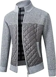 [Maiyifu-GJ] Men's Knitted Cardigan Sweater Long Sleeve Full Zip Sweaters Coats Winter Warm Fleece Lined Outerwear with Pockets