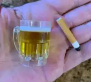 Resin Beer and cigarette Mini dollhouse elf behaving badly prop gag gift