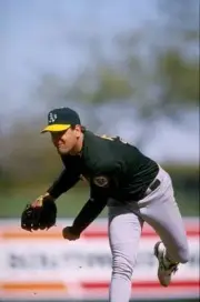 Kenny Rogers Oakland Athletics in action at a spring training game- Old Photo