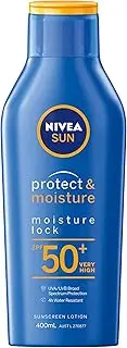 NIVEA SUN Protect & Moisture, Moisture Lock Sunscreen Lotion SPF 50+ 400ml | Moisturising Sunscreen | With Vitamin E & Panthenol | 4-hours Water Resistant | Provides UVA & UVB Protection