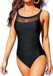 [Tempt Me] Women One Piece Mesh Swimsuits Vintage Tummy Control Bathing Suits