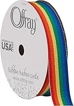 Offray 435991 5/8" Wide Grosgrain Ribbon, Rainbow Stripe, 3 Yards