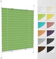Temporary Pleated Blinds for Windows 95 x 175 cm (W x H) Self Adhesive Non Woven Crumpled Effect Pleated Blind with Klemmfix Blinds Window Shades for Window Door Tender Green